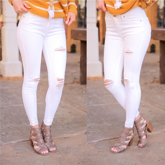 Denim - Stick With You Mid Rise Distressed Skinny-White